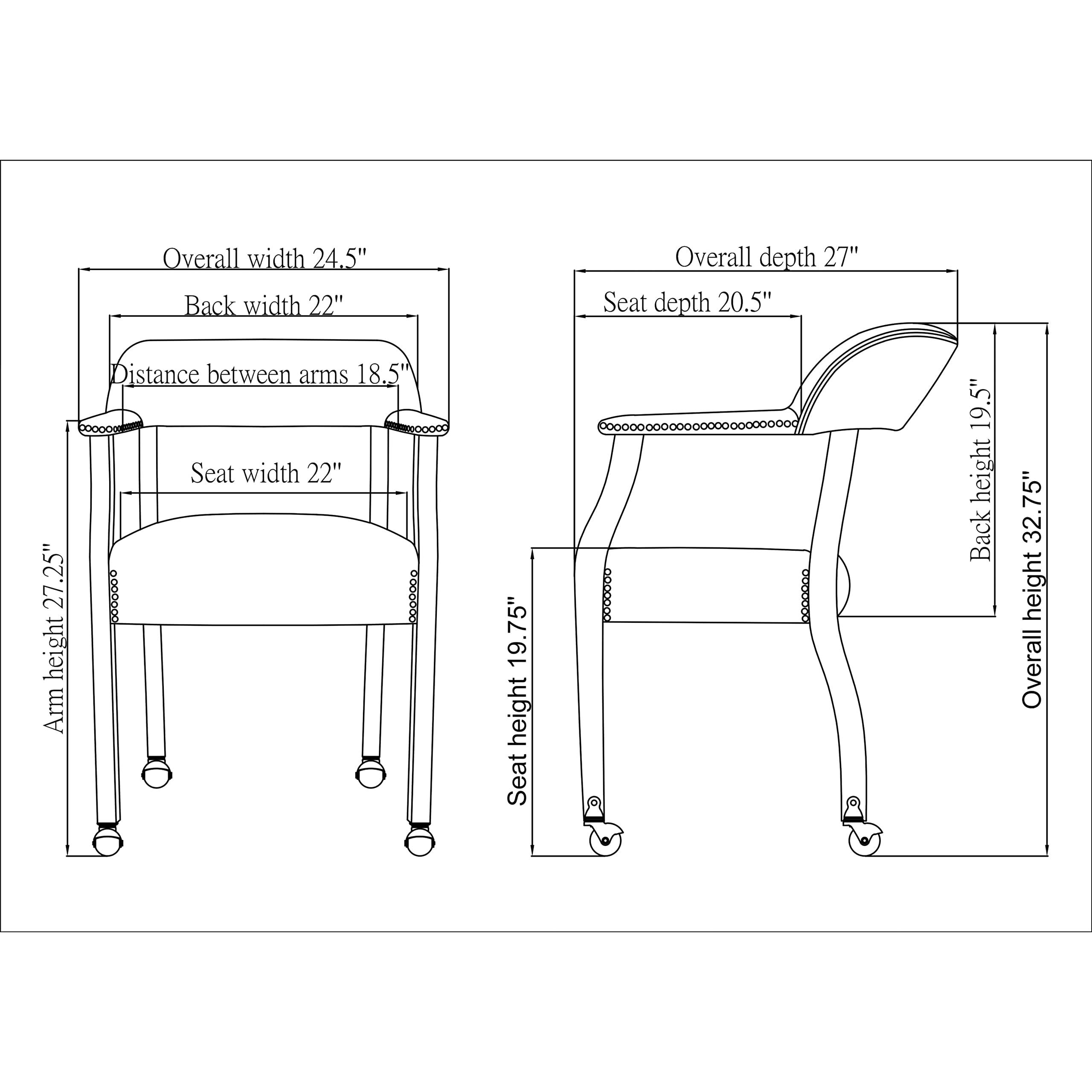 Lorell Traditional Captain Side Chair W/ Casters-Captain Chair, W/ Casters, 26"X24"X30-3/4", Burgundy